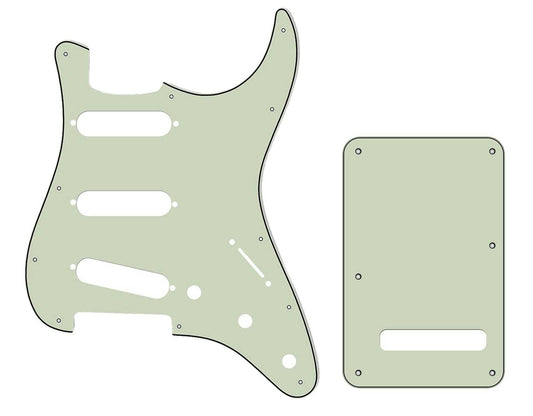 11-Hole Stratocaster Compatible Scratchplate Pickguard SSS & Backplate Tremolo Cover Combo - Mint Green 3-ply
