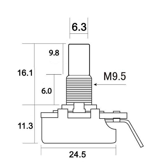 CTS 250K Audio Taper Solid Short Shaft Potentiometer