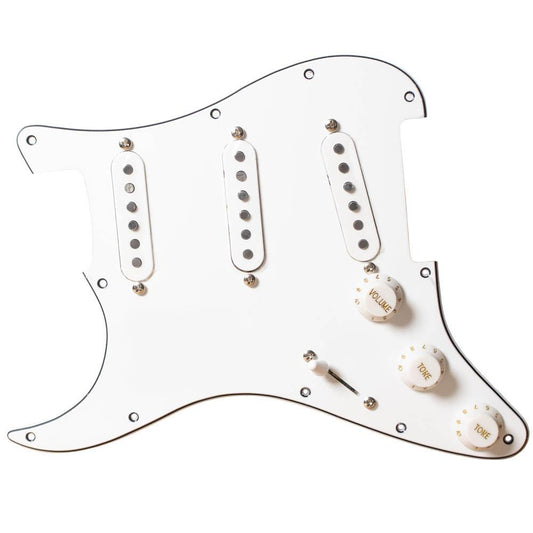 Pre-Wired Left Hand SSS Stratocaster Compatible Scratchplate Alnico V White