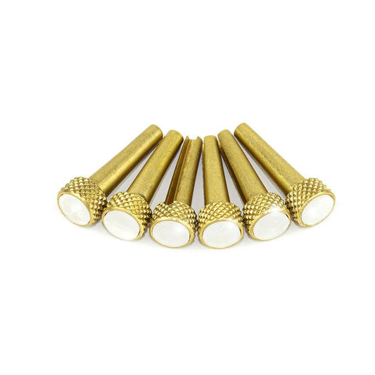 6 Pcs Solid Brass Bridge Pins with Pearl Inlays - for Acoustic Guitar