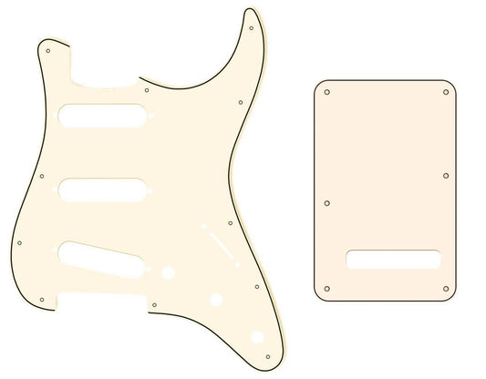 11-Hole Stratocaster Compatible Scratchplate Pickguard SSS & Backplate Tremolo Cover Combo - Vintage White 3-ply