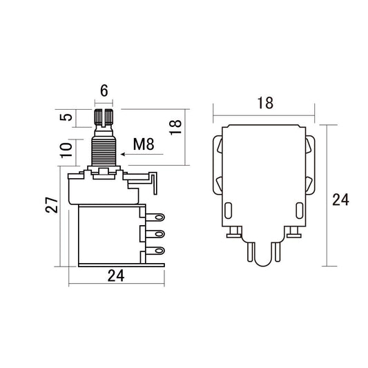 Alpha Split Shaft 250K Push-Pull Potentiometer
