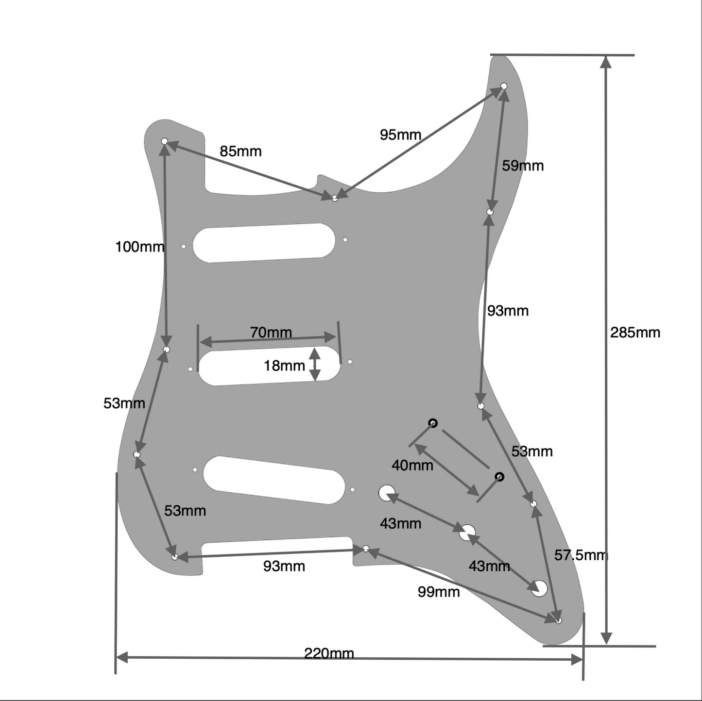 11-Hole Stratocaster Compatible Scratchplate Pickguard SSS Black 1-ply