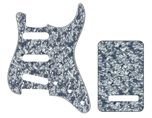 11-Hole Stratocaster Compatible Scratchplate Pickguard SSS & Backplate Tremolo Cover Combo - Black Pearl 3-ply