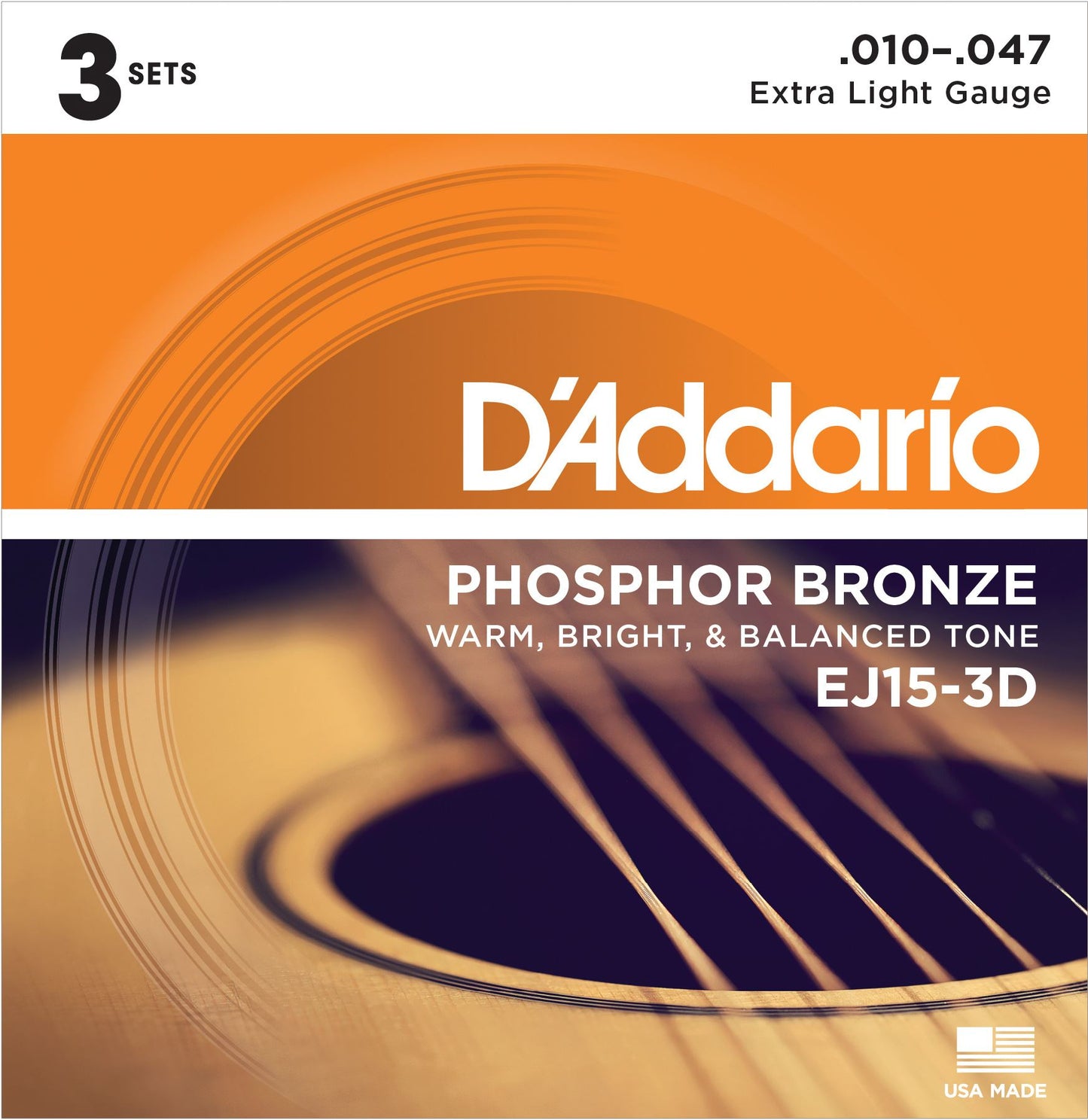 Daddario Phosphor Bronze 3 Set Value Light 10-47 Strings - Phosphor Bronze Acoustic
