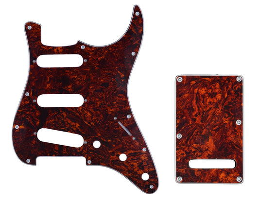 11-Hole Stratocaster Compatible Scratchplate Pickguard SSS & Backplate Tremolo Cover Combo - tortoiseshell 3-ply