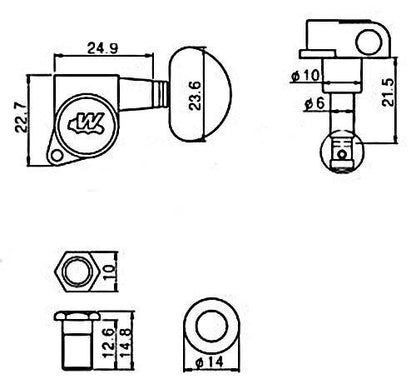 Wilkinson WJN03 EZ-LOK Tuners Machine Heads for Right Handed Strat Tele