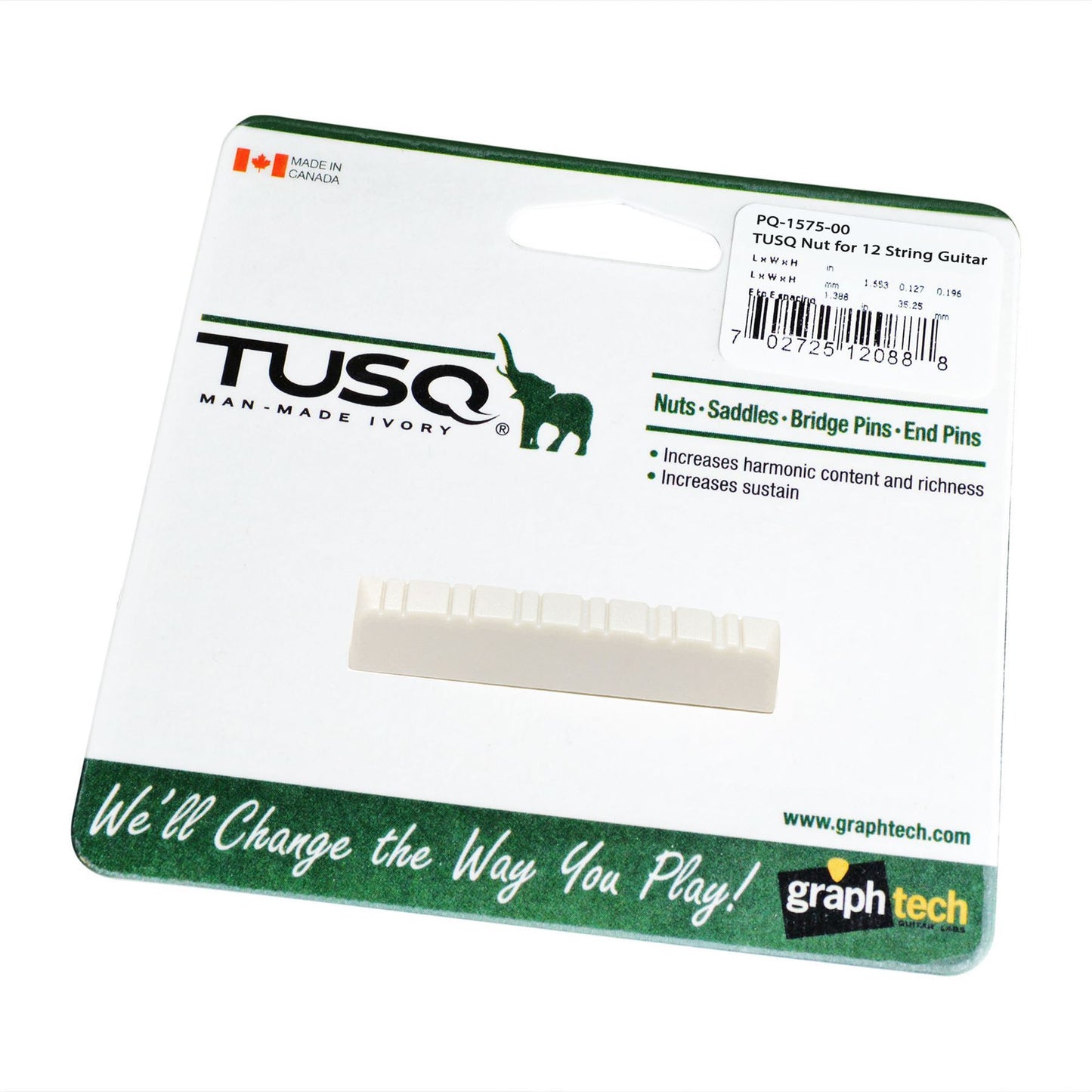 Graphtech PQ-1575 Slotted Tusq Nut for Twelve String Acoustic Guitars