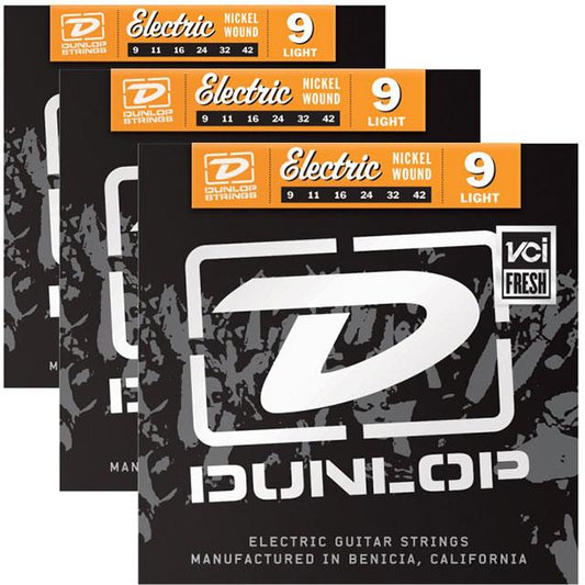 Dunlop 9-42 Nickel Light Electric Guitar Strings 3 Pack