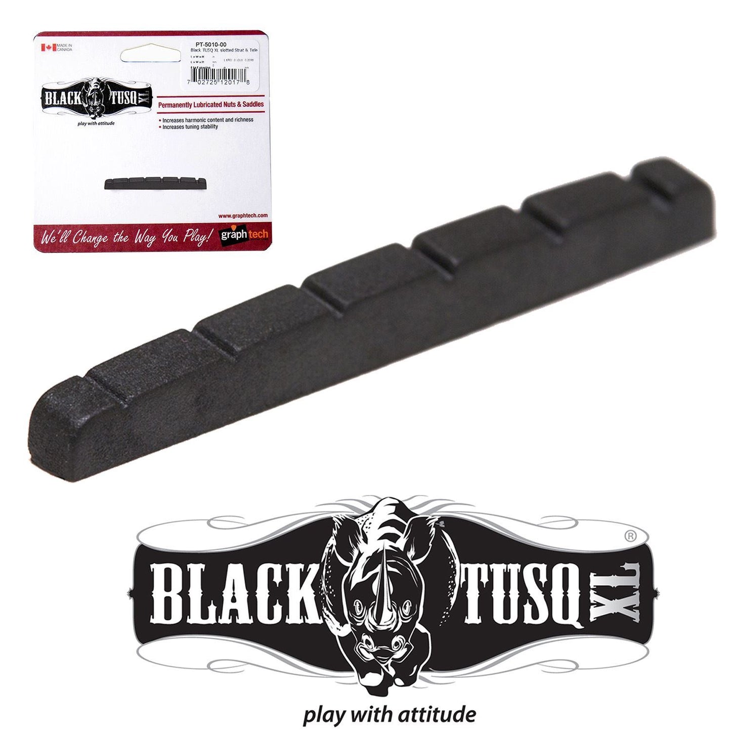 Graphtech Black PT-5010-00 Slotted Tusq XL Nut 44mm Flat Bottom for Stratocaster / Telecaster etc..