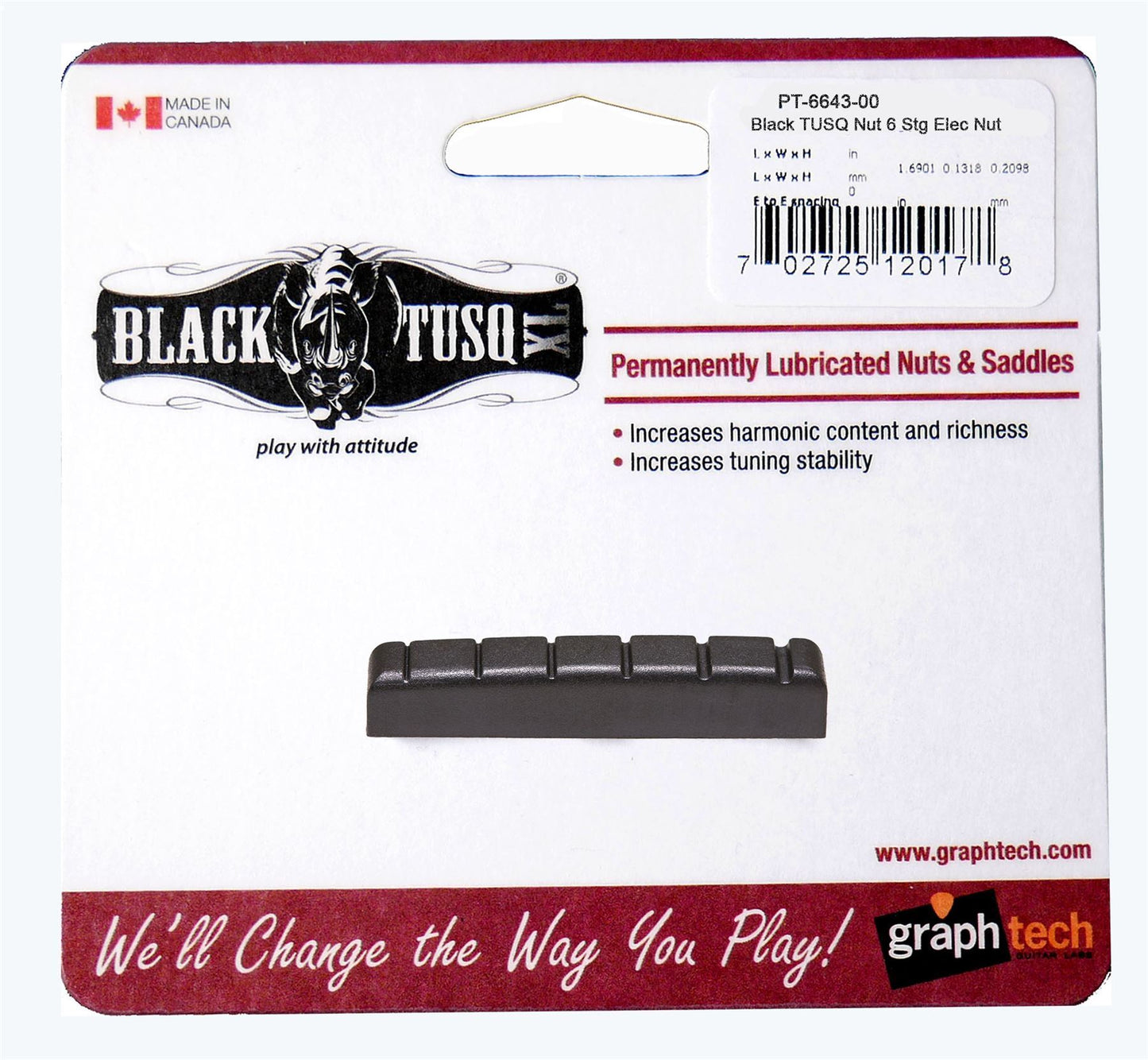 Graphtech Black Tusq XL Nut Slotted 43 X 6 For Acoustic or Electric Guitar