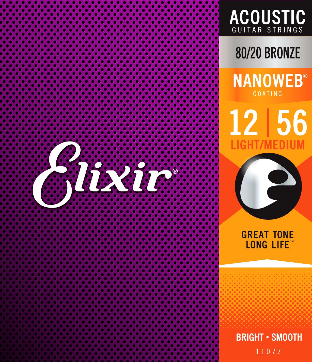 Elixir 11077 Bronze Nanoweb Acoustic Strings Light Medium 12