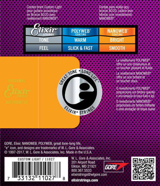 Elixir 11027 Bronze Nanoweb Acoustic Strings - Custom Light 11 - 52