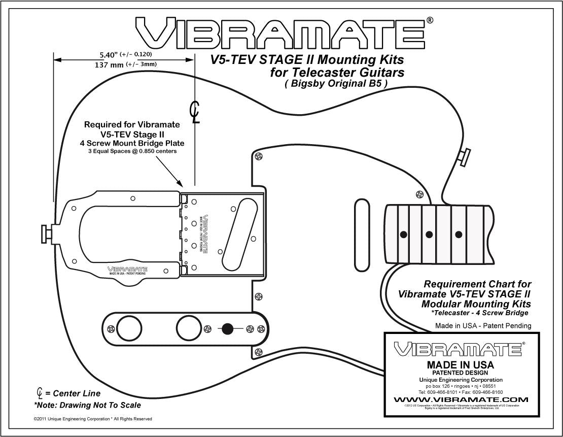 Vibramate V5 Stage II Vintage Telecaster 2 Piece Mounting Kit No Drilling