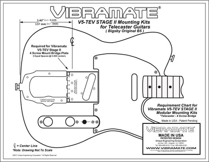 Vibramate V5 Stage II Vintage Telecaster 2 Piece Mounting Kit No Drilling