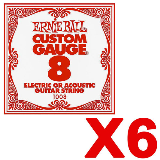Ernie Ball 6 Pack of Single Gauge Ball End Strings for Electric Acoustic Guitars