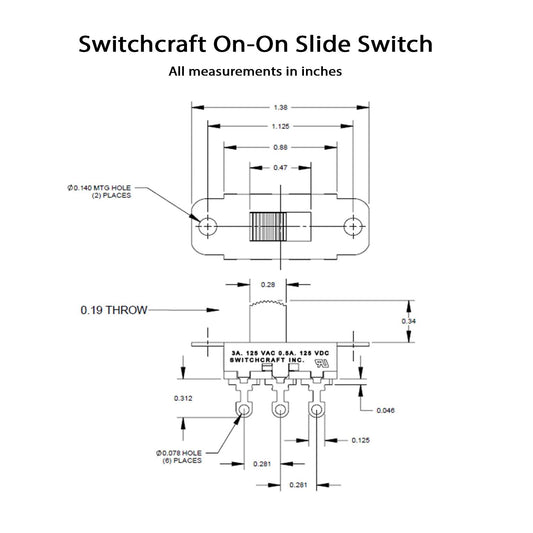 Switchcraft On-On Slide Switch for Jaguar/Jazzmaster - Black