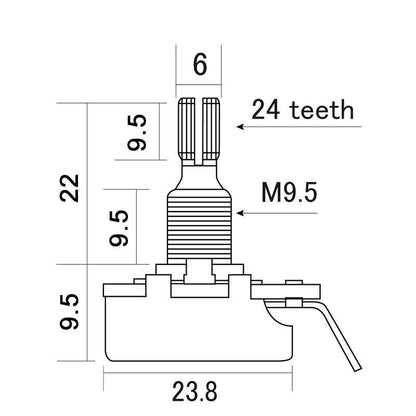 CTS 1 Meg Split Shaft Potentiometer - Audio Taper