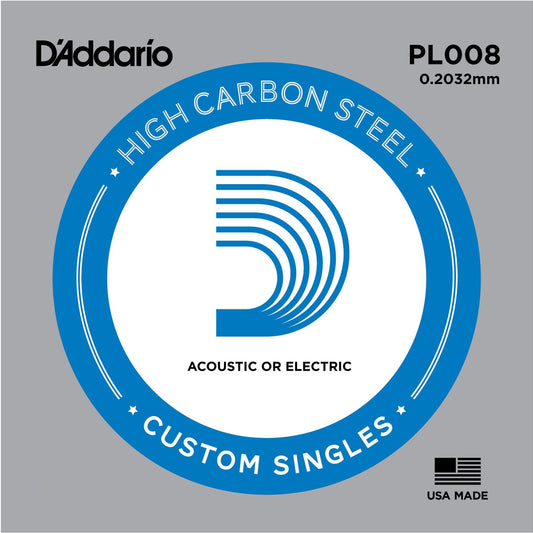 Daddario PL008 Plain Steel Guitar Single String, .008