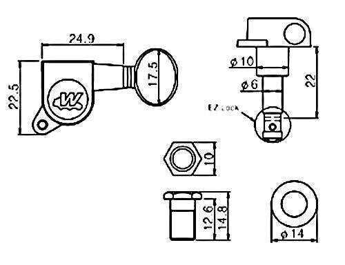 Wilkinson WJN05 EZ-LOK Locking Tuners Machine Heads for Left Handed Strat Tele