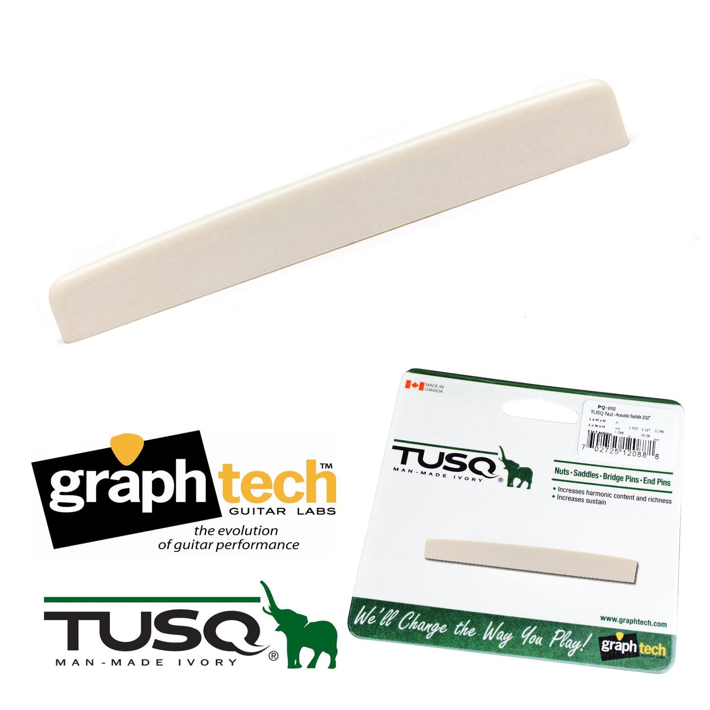 Graphtech PQ-9100-00 Slotted Tusq Nut Acoustic Saddle for Martin Guitars