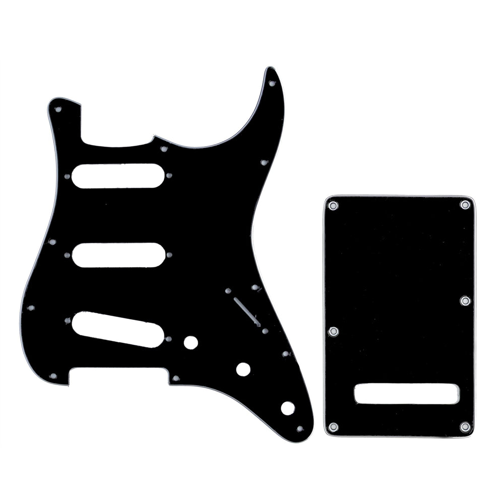 11-Hole Stratocaster Compatible Scratchplate Pickguard SSS & Backplate Tremolo Cover Combo - Black 3-ply