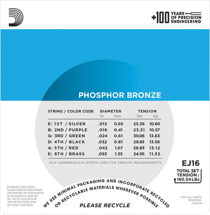 Daddario Phosphor Bronze Light 12-53 Strings - Phosphor Bronze Acoustic