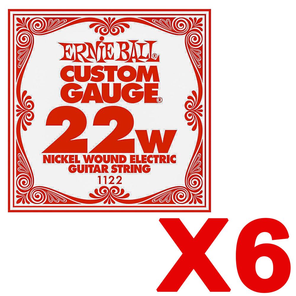 Ernie Ball 6 Pack of Single Gauge Ball End Strings for Electric Acoustic Guitars