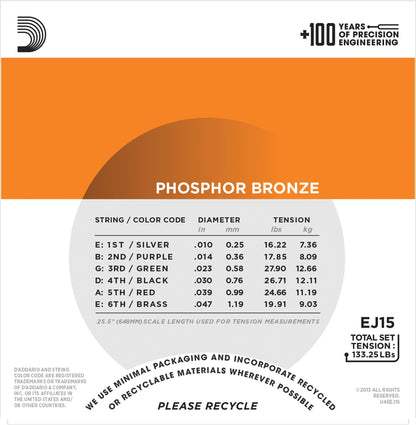 Daddario Phosphor Bronze Light 10-47 Strings - Phosphor Bronze Acoustic