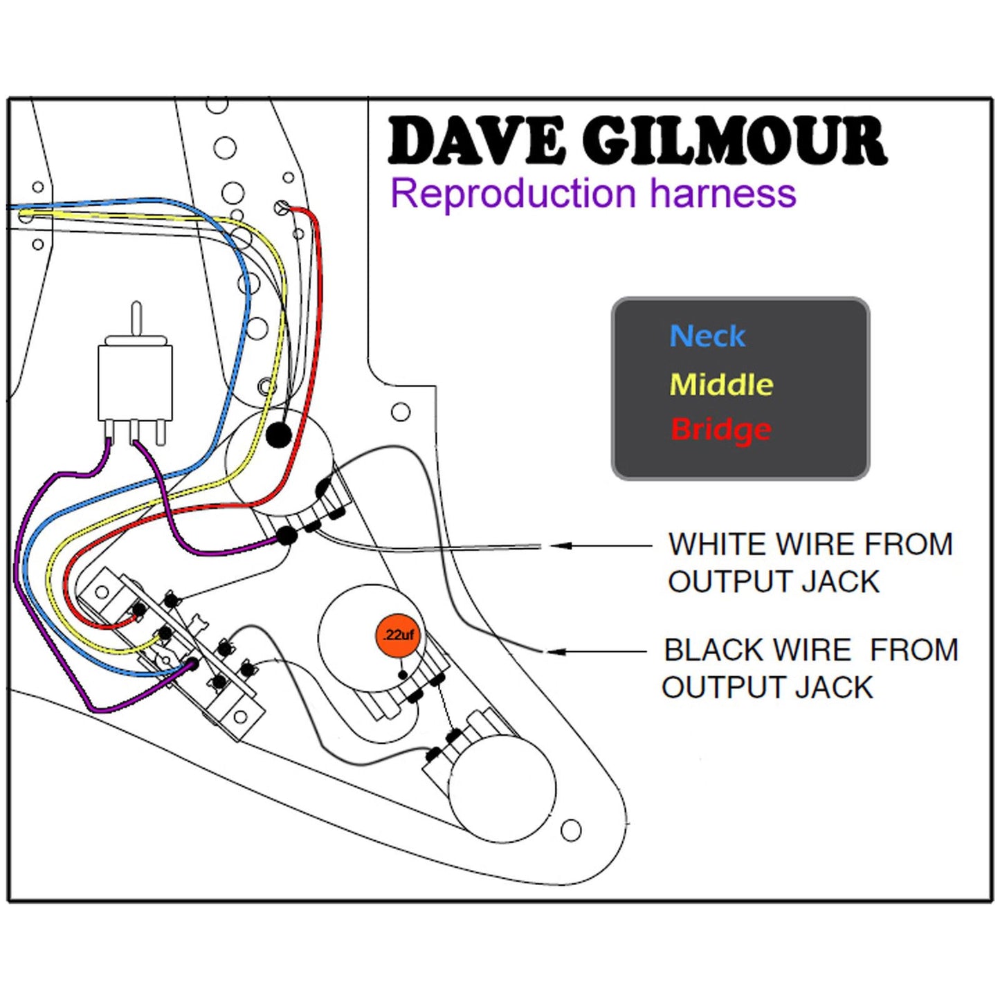 Dave Gilmour Pre-Wired Harness for Stratocaster with Mini Toggle Switch