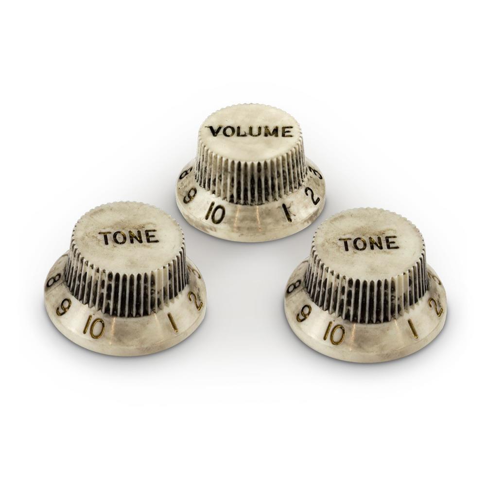 Hosco Stratocaster Style Volume & Tone Knobs - Relic White