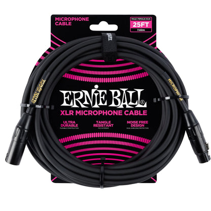 Ernie Ball Microphone Cable Male/Female XLR Black - 25ft (7.62m)