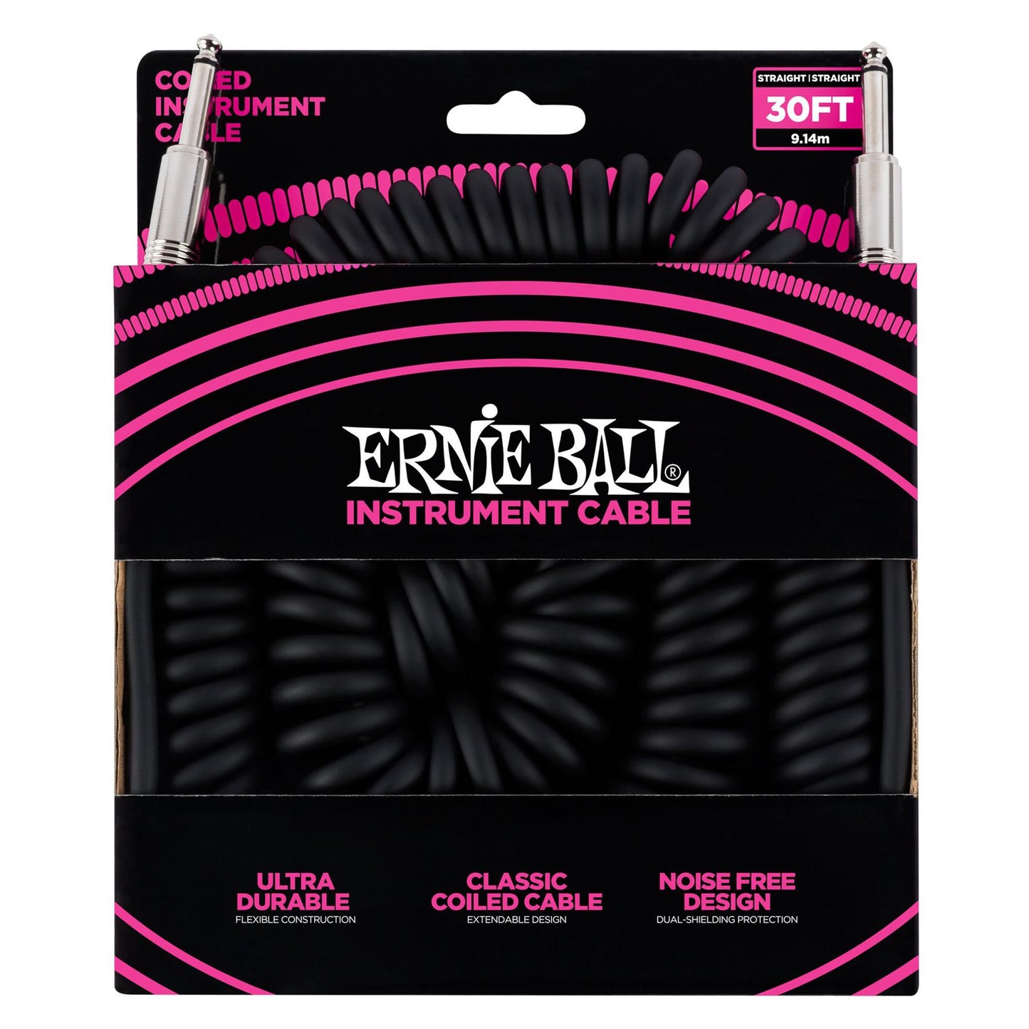 Ernie Ball Coiled Guitar Cable Straight/Straight Black - 30ft (9.14m)
