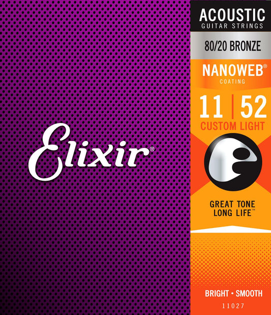 Elixir 11027 Bronze Nanoweb Acoustic Strings - Custom Light 11 - 52