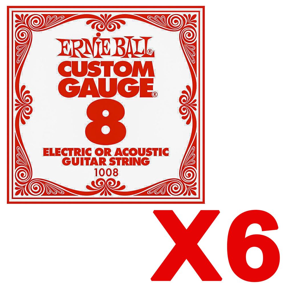 Ernie Ball 6 Pack of Single Gauge Ball End Strings for Electric