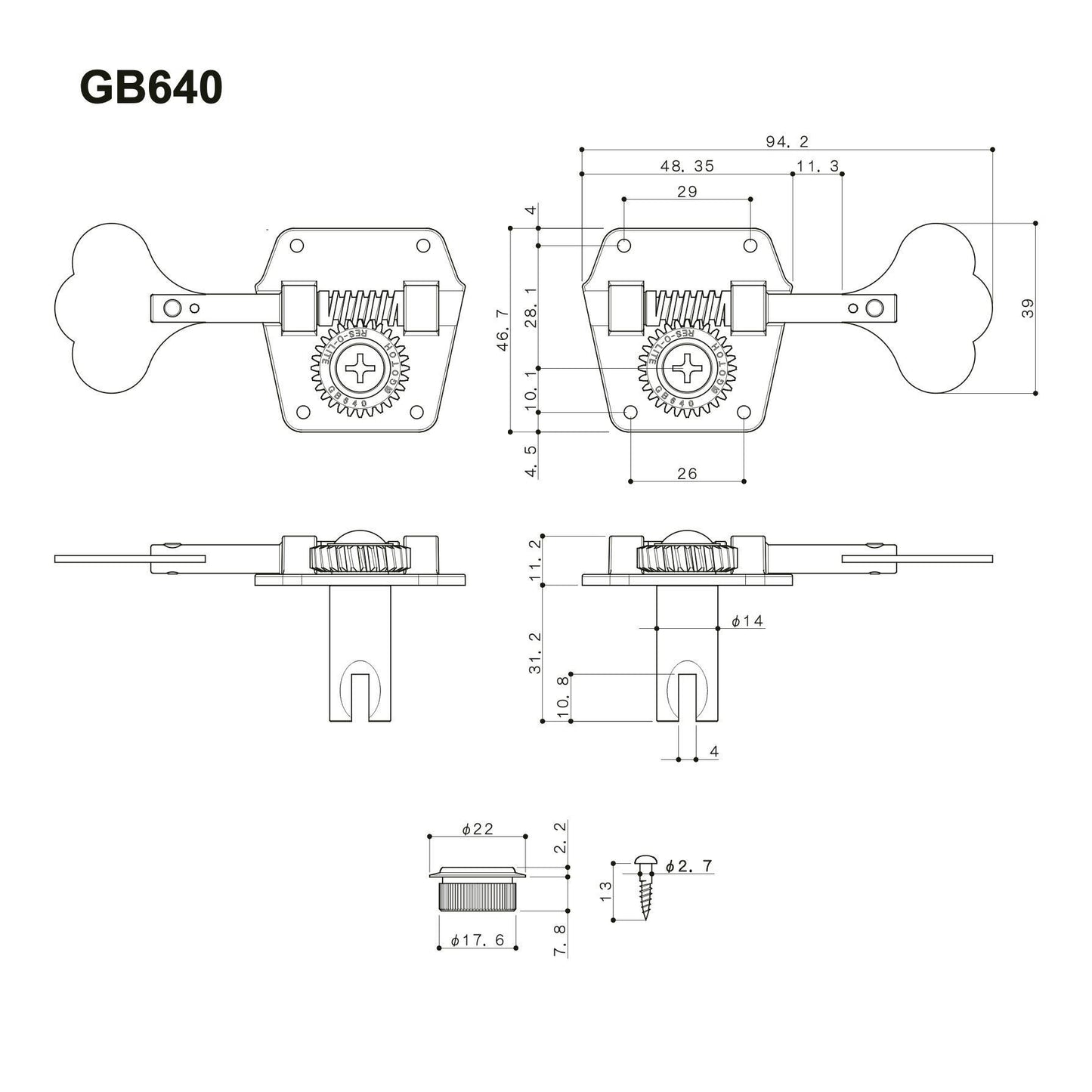 Gotoh 4 x GB640 Right Handed Bass Tuners - Nickel