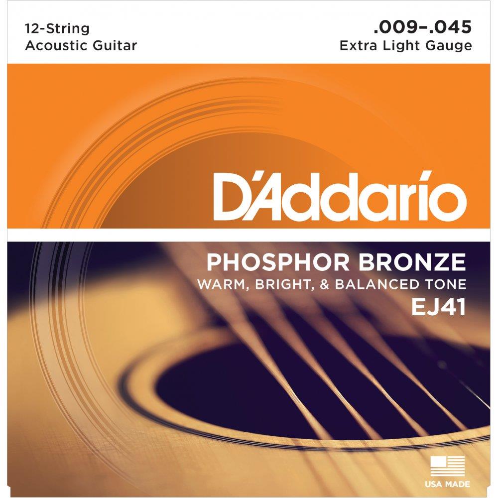 Daddario EJ41 12-String Phosphor Bronze Strings, Extra Light, 9-45