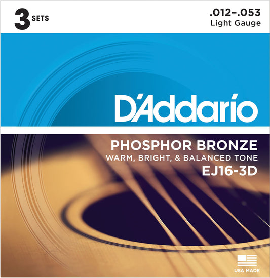 Daddario Phosphor Bronze 3 Set Value Light 12-53 Strings - Phosphor Bronze Acoustic